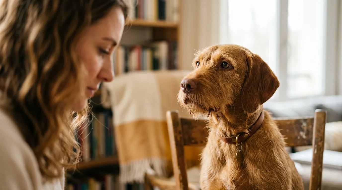 Dog watching their owner's face closely
