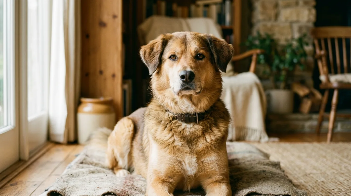 Close-up portrait of a relaxed dog showing soft eyes and neutral ear carriage