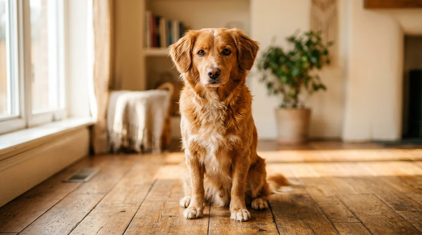 Close-up of a dog making soft eye contact with their owner